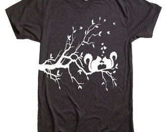 Unisex Squirrels In Love T Shirt - American Apparel Tshirt - XS S M L XL and XXL (28 Color Options)