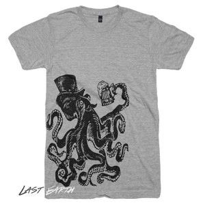 Octopus Drinking Beer T-Shirt, Tri Blend T Shirt, Mens, Womens Funny Shirts image 1