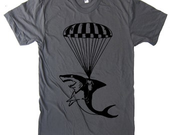 Shark Paratrooper T Shirt - American Apparel Tshirt - S M L Xl 2Xl (15 Color Options)