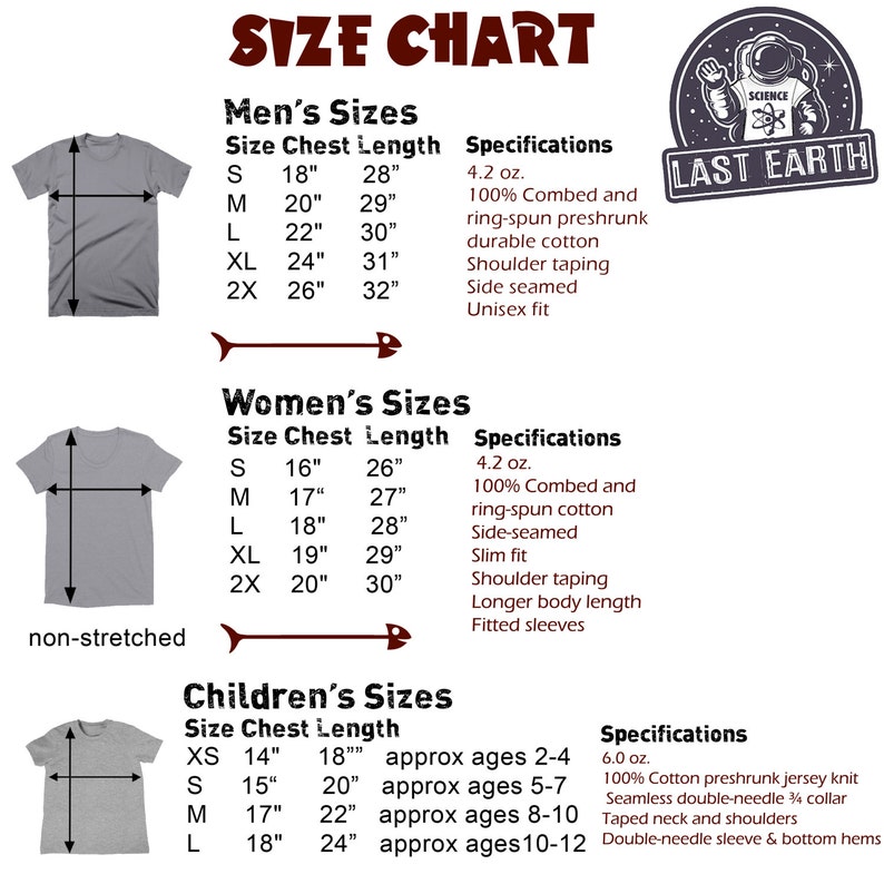 Puede incluir: Tabla de tallas para camisetas con medidas en pulgadas. La tabla incluye tallas para hombres, mujeres y ni&ntilde;os. La tabla tambi&eacute;n incluye especificaciones para cada talla, como el peso de la tela y el ajuste.