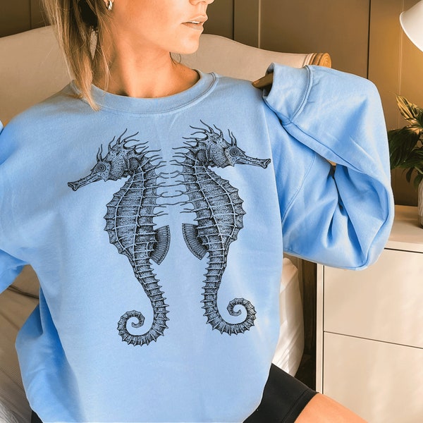 Seahorse Sweatshirt, Beach Sweatshirt, Beachy Sweatshirt, Seahorse Lover, Seahorse Gift, Seahorse Art, Ocean Art Gift, Nautical Sweatshirt