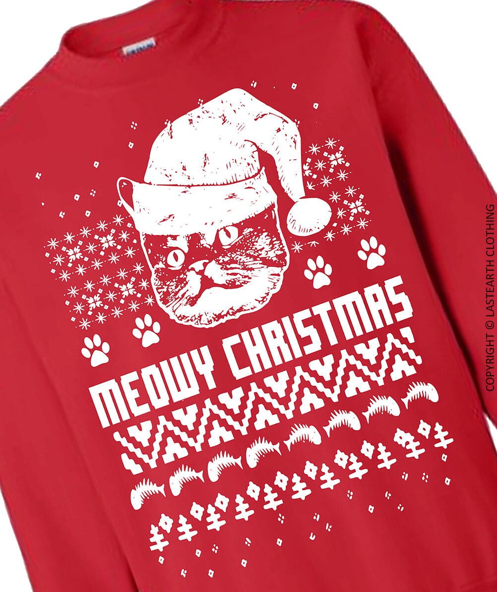 Cat Christmas Sweater Cats Ugly Christmas Sweater Fleece Etsy