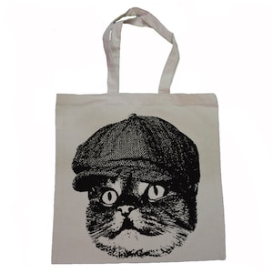 CAT In a hat - Canvas Tote Bag 15&quot; x 16&quot;