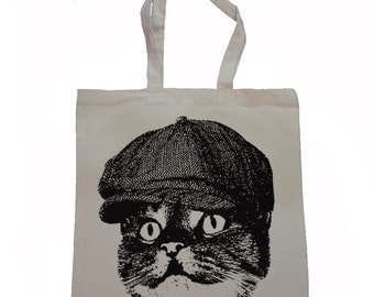 CAT In a hat - Canvas Tote Bag 15" x 16"