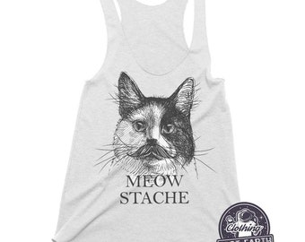 Camiseta sin mangas con estampado de gato y bigote / Regalo divertido para amantes de los gatos
