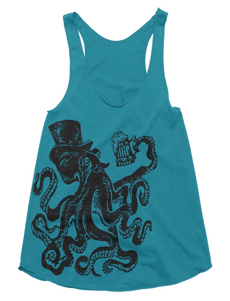 Otto the Octopus Tri-Blend Racerback Tank Octopus Art Print Womens Graphic Tees Shirt Nautical Ocean Beach Running Tank Top Gym Tank image 2