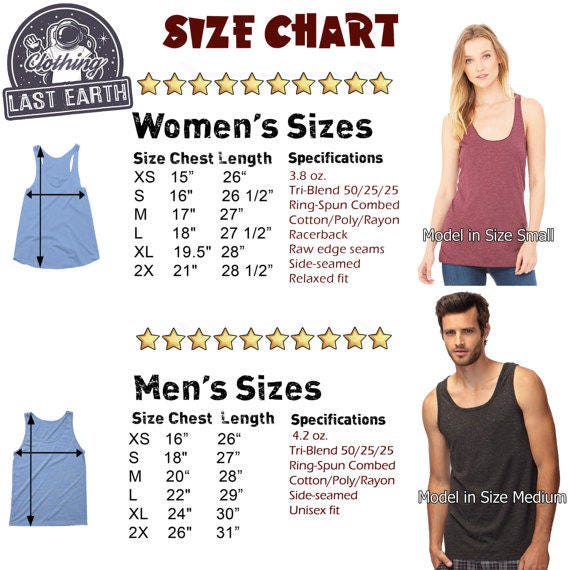 American Apparel Tri Blend Tank Size Chart