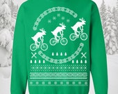 Ugly Christmas Sweater / Reindeer Bike Sweatshirt / Moose On A Bike  / Christmas Gifts / Couple / Matching Group Sweatshirts / Family