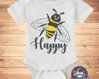 Chemise heureuse bébé abeille, cadeau abeille, source d'inspiration, motivation, baby shower, fête des abeilles, cadeau bébé nouveau-né, body, faire-part de grossesse