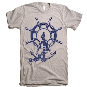 Mens Anchor Ship and Wheel Nautical T Shirt - Mens T Shirt - Womens Graphic Tees - Kids Tshirt - Beach Ocean Art Vintage Shirts Gifts Waves