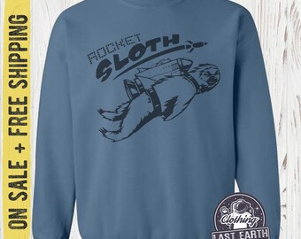 Rocket Sloth Sweater, Fleece Pullover Sweatshirt, On Sale, Free Shipping, Adult Unisex Size Large