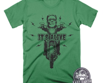 Frankenstein Riding Motorcycle Shirt | Its Alive Shirt | Horror Shirts | Frankenstein Shirt | Halloween Shirt | Movie T Shirts | Mens Shirt