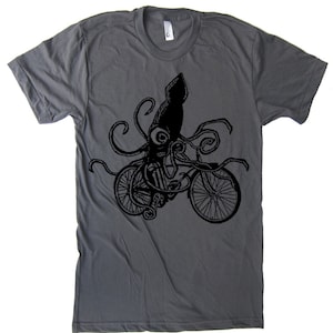 Squid on a Bike T Shirt, Beach Print, Mens Clothing
