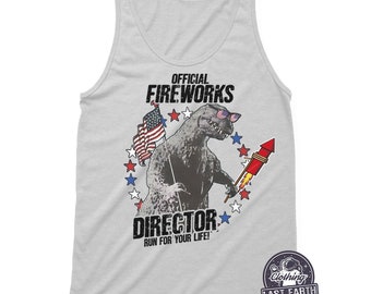 Fireworks Director Dinosaur Tank Top, Funny 4th of July Racerback