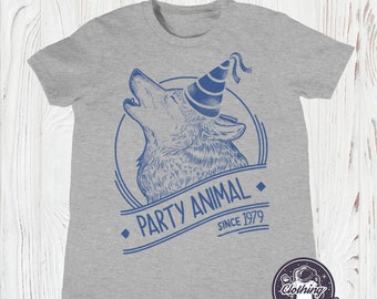 Kids Personalized Birthday T Shirt | Party Animal Tee | Vintage T Shirt | 1st Birthday, 2nd Birthday, 3rd Birthday, 4th Birthday | Wolf Tee