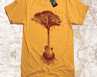 Guitar Tree Shirt, Mens Music Tshirts, Vintage Nature Artist Gifts For Him Retro Novelty Womens