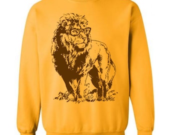 Lion Sweatshirt Gift for Lion Lover Mens Womens Lion Sweater Animal Graphic Funny Glasses Geek Gift