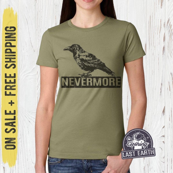 Womens Medium Nevermore T-Shirt, Poetry Shirt, Raven Shirt, On Sale Free Shipping