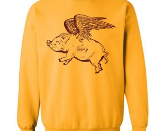 Flying Pig Sweater Flex Fleece Pullover Classic Sweatshirt - S M L Xl and Xxl (15 Color Options)