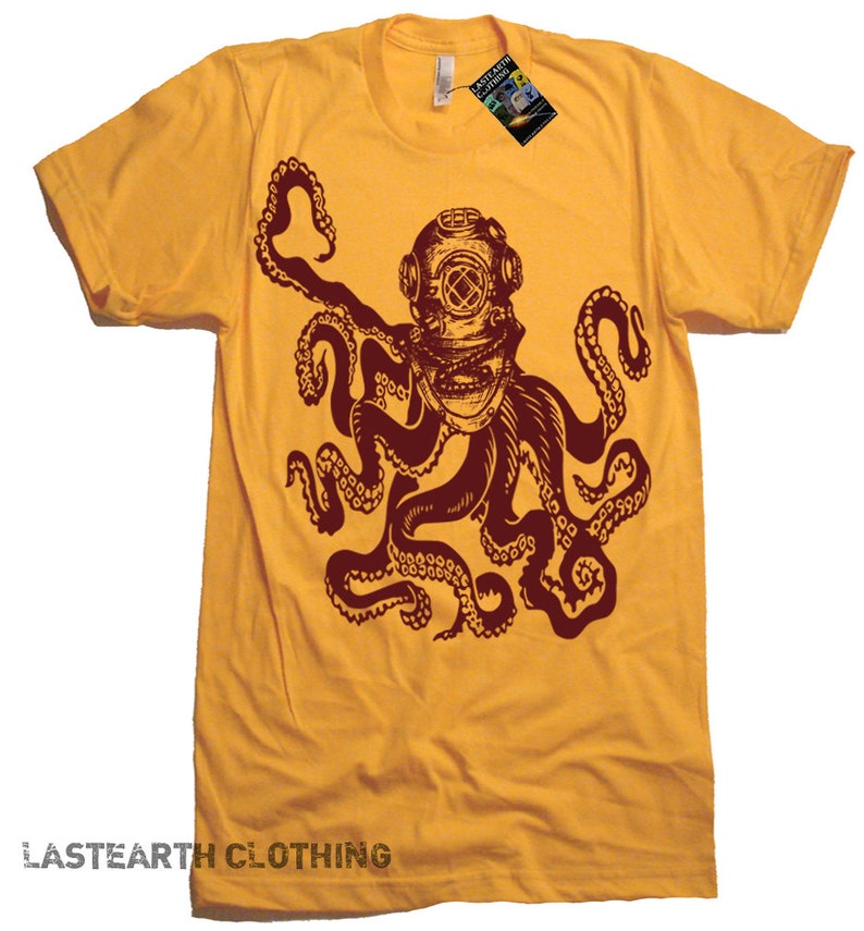 Mens Octopus T-Shirt, Octopus Deep Sea Diver Shirt, Beachy Gifts For Him, Ocean T Shirt, Nautical Shirt, Beach Lover Shirt, Surf Shirt Men image 3