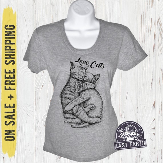 Womens Large Shirt, Love Cats T-shirt, Tri Blend Athletic