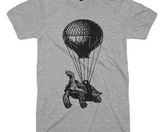 Turtle on a Hot Air Balloon T-Shirt, Animal Print, Funny Vintage Tshirts, Gifts