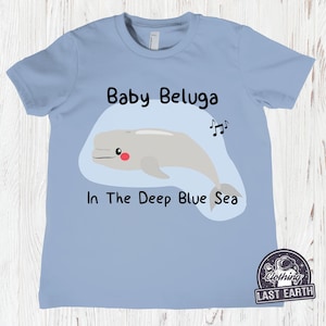 Baby Beluga Shirt, Kinder süßes Wal-Shirt, tiefblaues Meer, Wal-Lied-Shirt, Geschenke für Kinder, Musik-Shirt, Kinderkleidung-Baby-Wiegenlied