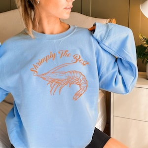 Shrimply The Best Sweatshirt Funny Shrimp Sweater Vintage Seafood Shirt Lobster Sweatshirt Shrimp Lover Gift Nautical Shirt For Men Women