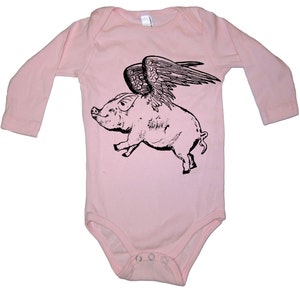 Flying Pig Long Sleeve Baby Bodysuit Funny Pig Gift Pigs Bodysuit Baby Piglet Kids Clothing 1st Birthday Baby Shower Newborn image 3