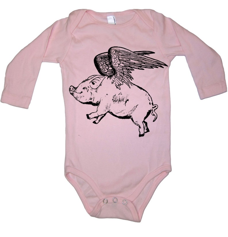 Flying Pig Long Sleeve Baby Bodysuit Funny Pig Gift Pigs Bodysuit Baby Piglet Kids Clothing 1st Birthday Baby Shower Newborn image 3