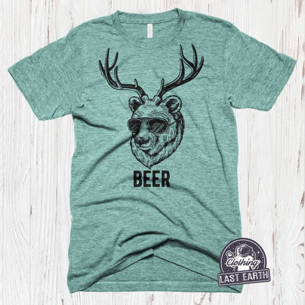 Funny Beer Shirt Deer Bear T Shirt Drinking Shirt Hunting Fishing Shirt Dad Gift Mens Shirt Vintage Shirt