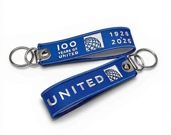 United Airlines 100 Years Celebrations Embroidered Keytag