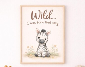 Wild Zebra Nursery Wall Art | Printable Safari Nursery Decor | Neutral Baby Animal Wall Print | Instant Download