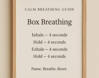 Guide de respiration calme imprimable – Art mural sur la respiration en boîte pour l'anxiété et la concentration (téléchargement instantané)