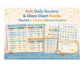 Paquete de rutina diaria y tabla de tareas para niños / Mañana después de la escuela y antes de dormir / Lista de verificación visual con recompensas / PDF imprimible