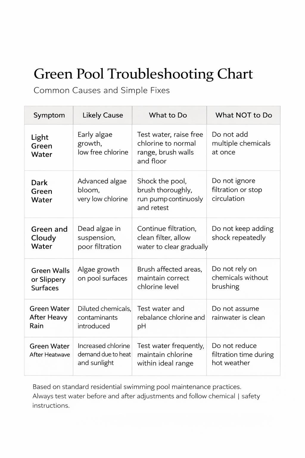 Green Pool Troubleshooting Chart | Algae Fix Guide (PDF) - Etsy