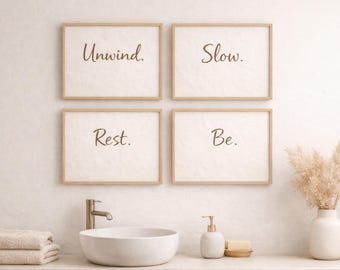 Set di decorazioni murali con affermazioni per il bagno stampabili / Rilassati, riposati lentamente / Arredamento minimalista per il bagno / Download immediato