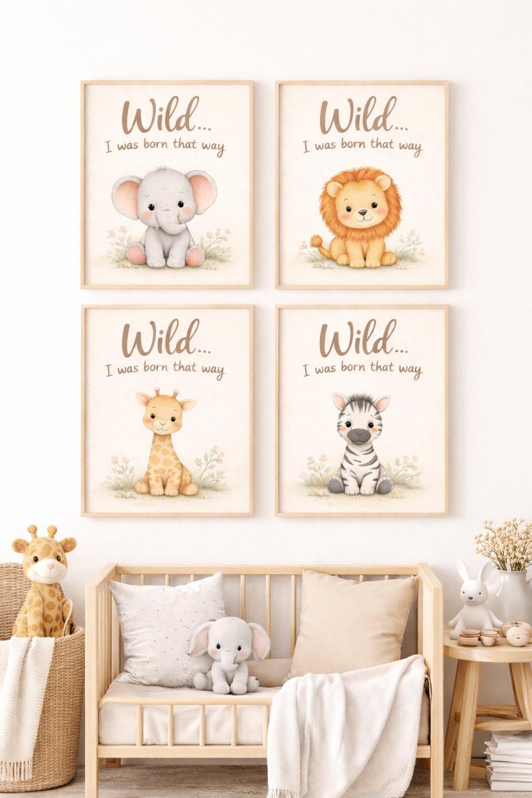 Cute Safari Animal Wall Art Printable Set of 4, Nursery Decor, Kids ...
