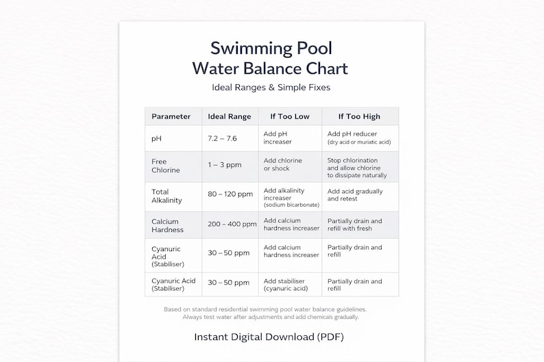 Pool Water Balance Chart | Pool Chemistry Guide (printable PDF) - Etsy