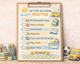 After School Routine Chart for Kids Printable | Visual Homework & Snack Checklist | Calm Evening Routine PDF