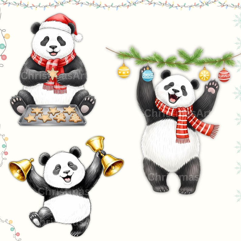 30 Christmas Panda Clipart Bundle Pngs, Watercolor Kawaii Illustrations ...