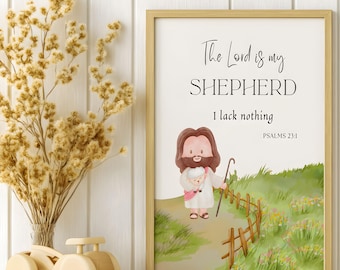 The Lord is My Shepherd Print, Psalm 23:1, Christian Nursery Decor, Bible Verse Art