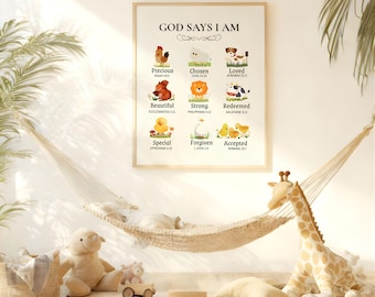 God Says I Am Animal Print – Christian Nursery Decor (Digital Download)