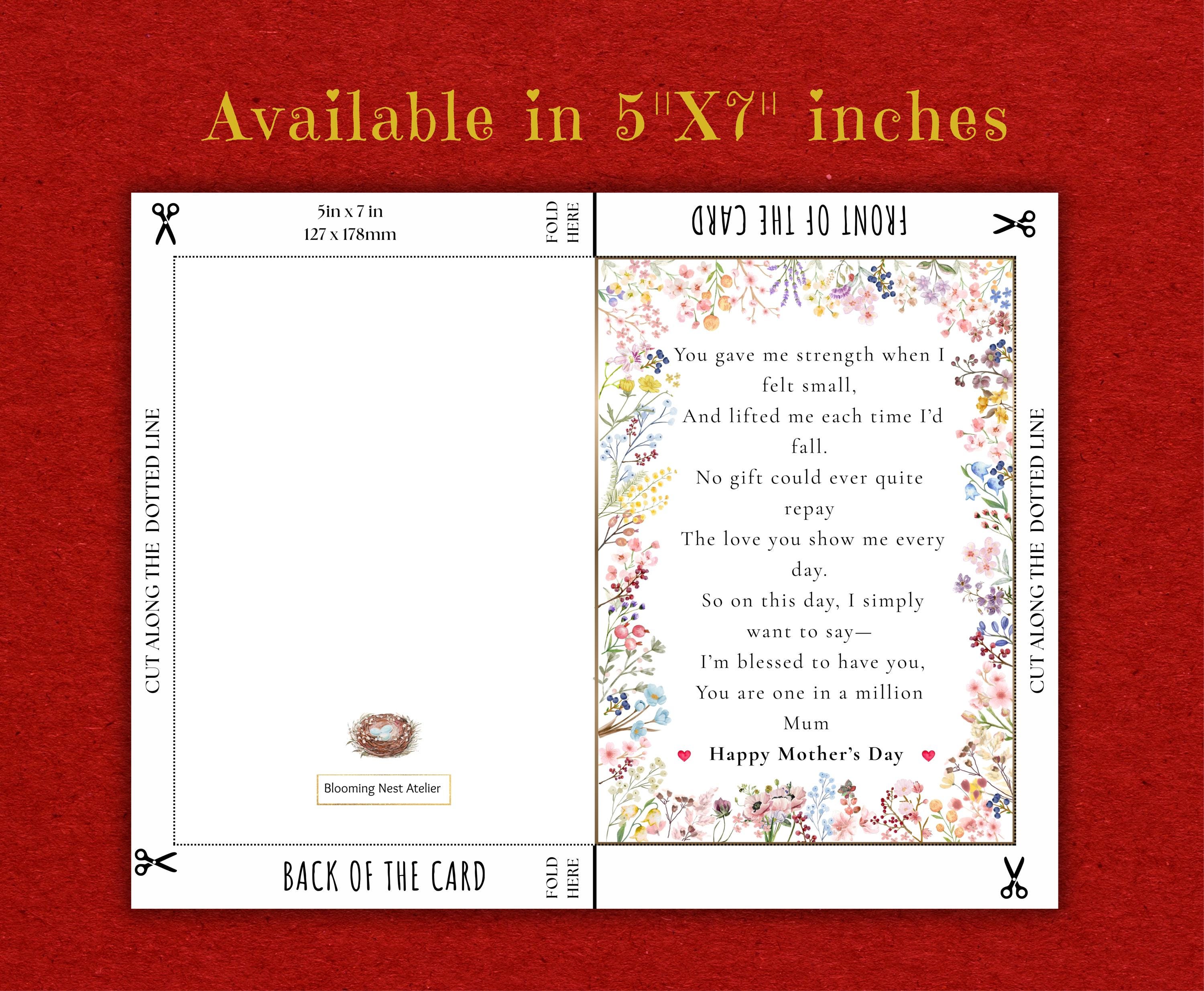 Mothers Day Card 5x7 Printable | Mother’s Day Greeting for Mom | Floral ...