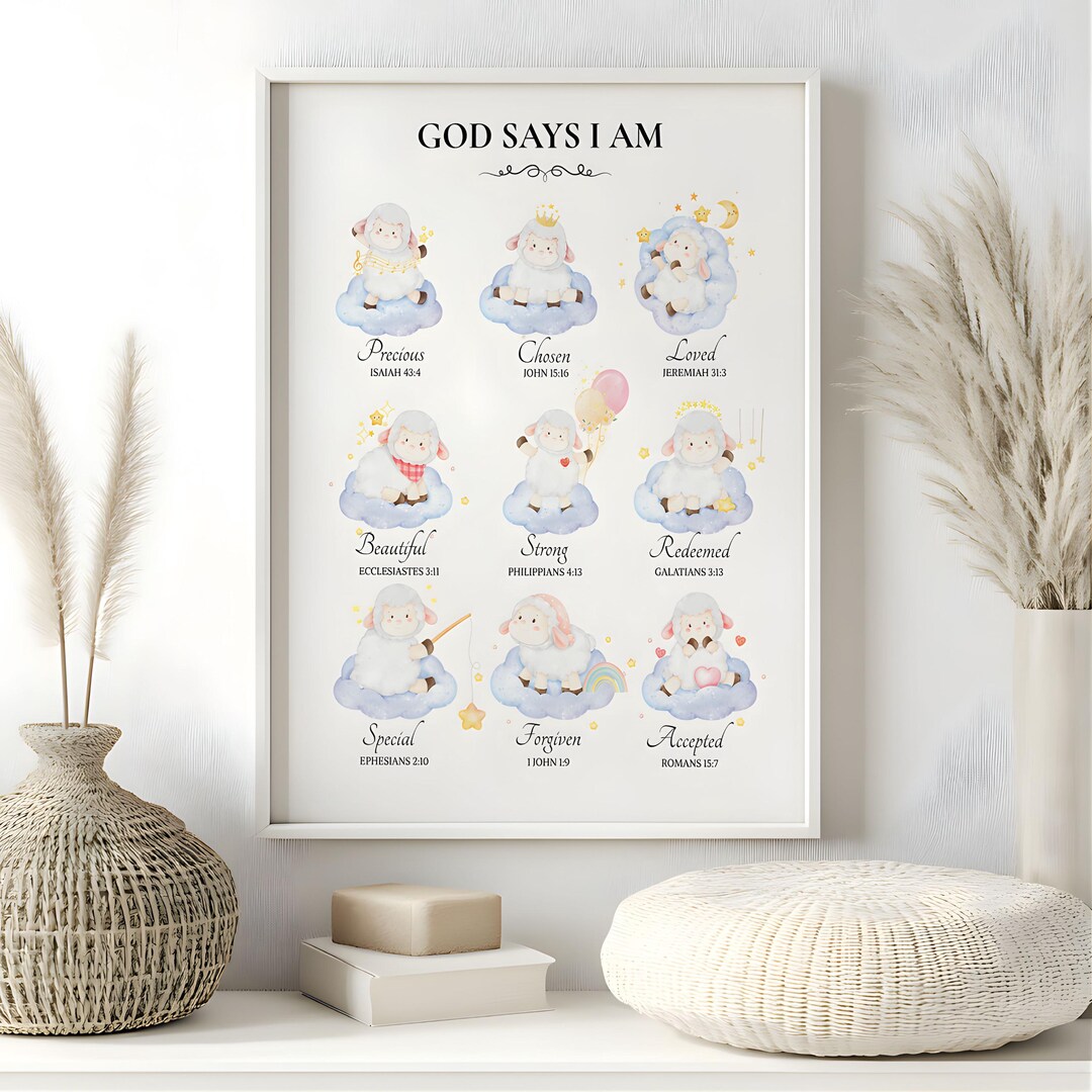 God Says I AM Bible Verse Affirmations Wall Art for Kids/ Cute ...