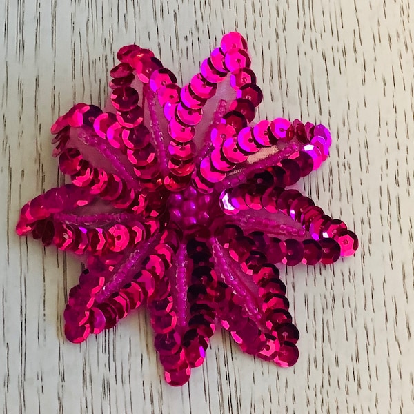 3" Fuschia Pink Pointsettia sequin hair clip. Sparkly touch for Holiday Hairdo's!