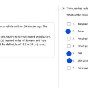 May include: A medical document with text detailing a patient's notes, history, and vital signs. The document includes a list of findings and a question about the patient's status. The image is a screenshot of a medical record.
