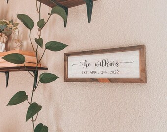 Family Last Name Sign | Farmhouse Established Date Sign | Wedding Gift for Couples