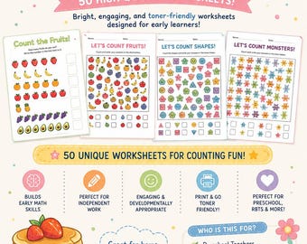 50 Counting Worksheets - Digital Download