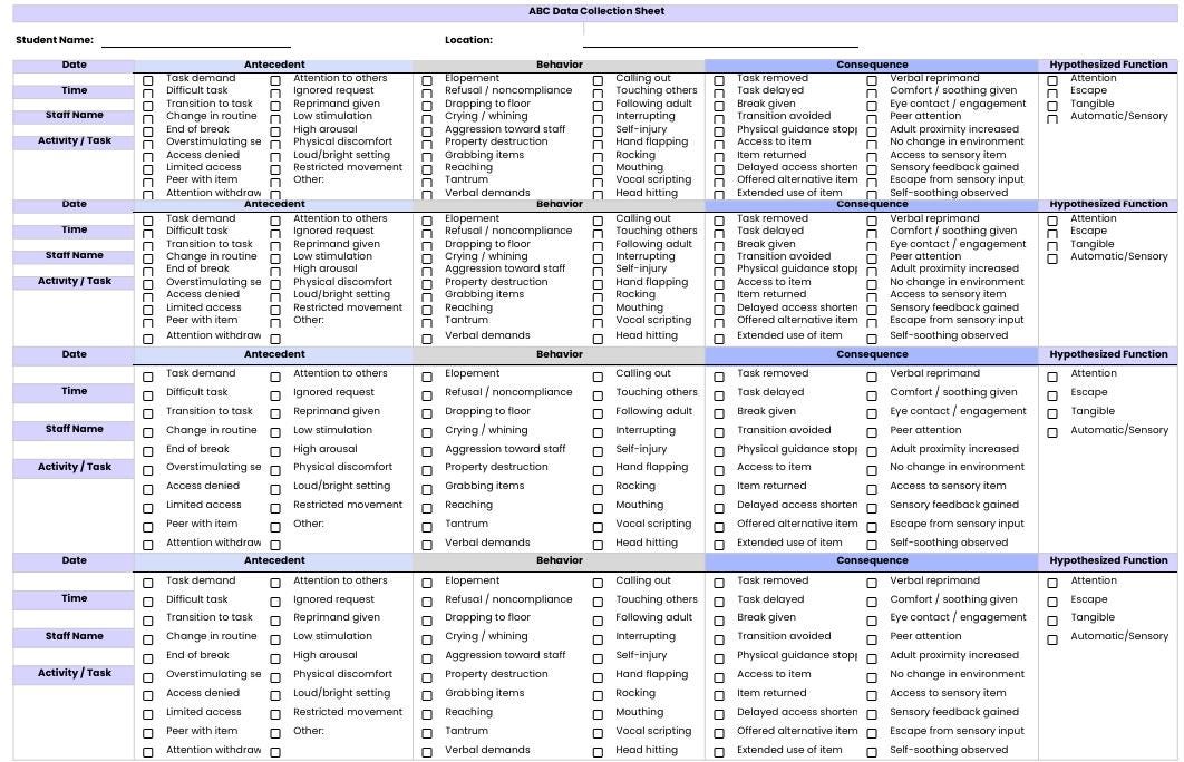 ABC Data Sheet | Editable Excel + Printable PDF | Data Collection Tool ...
